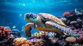 Colorful Coral Reef With Leatherback Sea Turtle - Stunning Underwater Photography