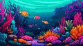 Colorful Coral Reef Underwater Illustration With Dark Pink And Azure Tones Royalty Free Stock Photo