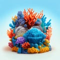 Colorful corals on blue background. Shallow depth of field. AI Generated