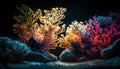 Colorful corals on a dark background. 3d illustration.
