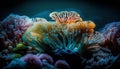 Colorful corals on a dark background. 3D illustration.