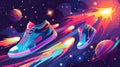 Colorful cosmic galaxy universe with sport shoes AI generated illustration