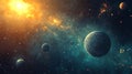 Colorful cosmic scene with planets and stars in space Royalty Free Stock Photo