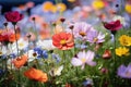 Colorful cosmos flowers blooming in the garden. Beautiful nature background, Colorful wildflowers blooming in a garden on a sunny Royalty Free Stock Photo