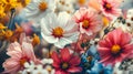 Colorful cosmos flowers in the garden. Vintage color tone style. Generative AI Royalty Free Stock Photo