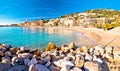 Colorful Cote d Azur town of Menton beach and architecture panoramic view