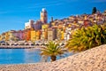 Colorful Cote d Azur town of Menton beach and architecture view