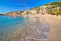 Colorful Cote d Azur town of Menton beach and architecture view