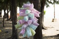 Colorful cotton candy or fairy floss or candy floss in plastic bag