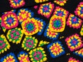 Colorful cotton granny square. Crochet texture close up photo Royalty Free Stock Photo
