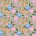 Colorful Cotton rose flowers seamless pattern.