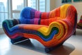 Colorful couch sculpture made of tightly packed beads. Royalty Free Stock Photo