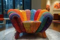 Colorful couch sculpture made of tightly packed beads. Royalty Free Stock Photo