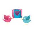 colorful couple cartoon bird animal with dialog box heart icon