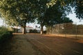 Colorful court of basketball in the street with two trees Royalty Free Stock Photo