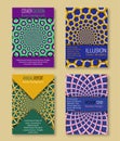 Colorful covers templates with optical illusion backgrounds. Booklet, brochure, annual report, poster design with hypnotic effect