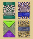 Colorful covers templates with optical illusion backgrounds. Booklet, brochure, annual report, poster design with hypnotic effect