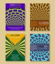 Colorful covers templates with optical illusion backgrounds. Booklet, brochure, annual report, poster design with hypnotic effect