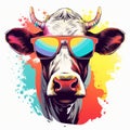 Colorful Cow Wearing Sunglasses - Graphic Design Elements