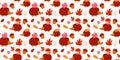 Colorful cozy autumn seamless pattern. Hedgehog, apple, acorn, leaves Royalty Free Stock Photo