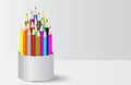 Colorful crayon colored pencils in cup holder vector illustration Royalty Free Stock Photo