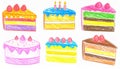 Colorful Crayon Drawing of Assorted Cakes Royalty Free Stock Photo