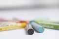 Colorful crayons pastels lie in a circle. Royalty Free Stock Photo
