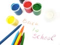 Colorful crayons and water-colors, back to school