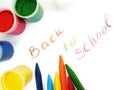 Colorful crayons and water-colors, back to school Royalty Free Stock Photo