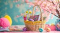 Customized Girls' Easter Basket with Crafts and Storybooks Royalty Free Stock Photo