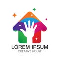 Colorful creative home logos with hand silhouettes that illustrate creativity