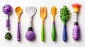 Colorful and Creative Kitchen Tools Displayed on White Background Royalty Free Stock Photo