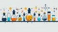 Colorful and Creative Science Laboratory Banner with Assorted Beakers and Test Tubes Royalty Free Stock Photo