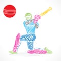 Colorful cricket player hit the big ball , sketch design Royalty Free Stock Photo