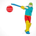 Colorful cricket player hit the big ball , sketch design Royalty Free Stock Photo