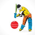 Colorful cricket player hit the big ball , sketch design Royalty Free Stock Photo