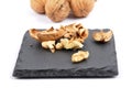 Walnuts cracked on slate