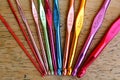 Colorful crochet hooks and granny squares Royalty Free Stock Photo