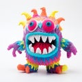Colorful Crochet Monster Stuffed Toy On White Isolated Background