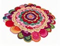 Colorful Crochet Round Doily With Floral Pattern On White Backdrop Royalty Free Stock Photo