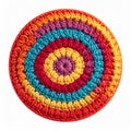 Colorful Crocheted Circle with Concentric Bands on White Background Centered Still Life Royalty Free Stock Photo