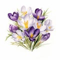 Colorful Crocus Blooms: A Detailed Watercolor Bouquet