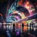 Colorful crossrail tunnel at night