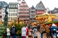 Colorful crowds at the Christmas market in historic center of Frankfurt