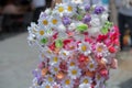 Colorful crowns made of fake flowers Royalty Free Stock Photo