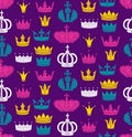 Colorful crowns silhouettes seamless vector pattern