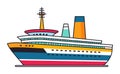 Colorful cruise ship side view on ocean. Travel and vacation theme, luxury liner. Nautical vessel, sea transportation Royalty Free Stock Photo