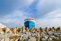 A colorful cruise ship sits in port along the Baltic Sea at Tallinn, Estonia Royalty Free Stock Photo