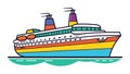 Colorful cruise ship on water with multiple decks and funnels. Ocean liner ready for a voyage illustration. Sea travel