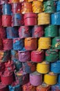 colorful, crushed cans awaiting recycling